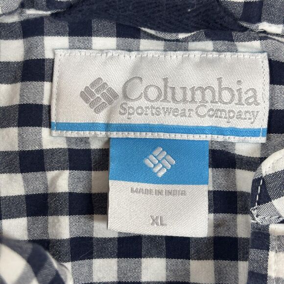 Columbia Shirt Men's XL Navy Blue White Gingham Button Down Outdoor Stretch - Picture 6 of 7